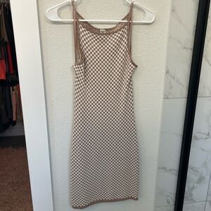 SOLD Checkered Fitted Tank Sweater Dress - Abercrombie - white & brown